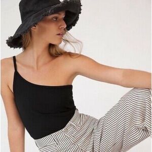 Anthropologie NIA Newton One-Shoulder Ribbed Top Black Size M